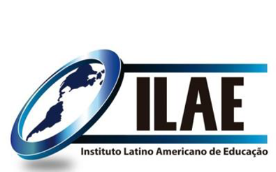 Figura do mapa da américa do sul e américa do norte, envolta por um círculo e ao lado a sigla ILAE-Instituto Latino Americano de Educação. 